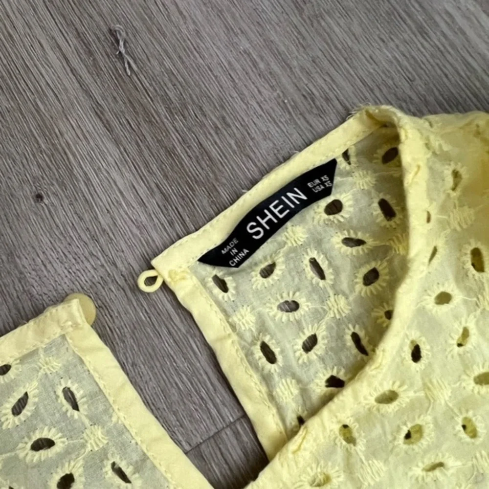 Shein Yellow Eyelet Smocked Long Sleeve Top